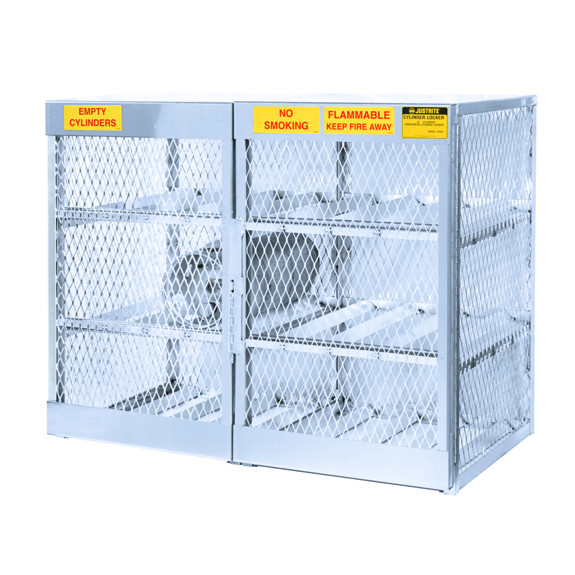 Justrite Gas Cylinder Cabinet Locker — 12 Horizontal LPG Cylinders, 20–33 Lb. Capacity, Aluminum, Model# 23004